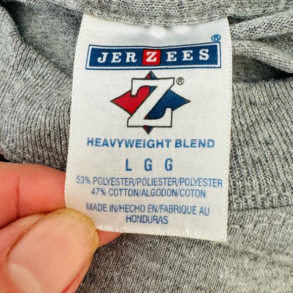 Jerzees Heavyweight Mens Wrestling Cotton Gray Purple Tee Shirt Size Large - Picture 5 of 6